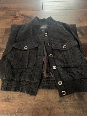 NWT Christian Lacroix Black Tweed Vest with Gold-Tone Eyelet Buttons